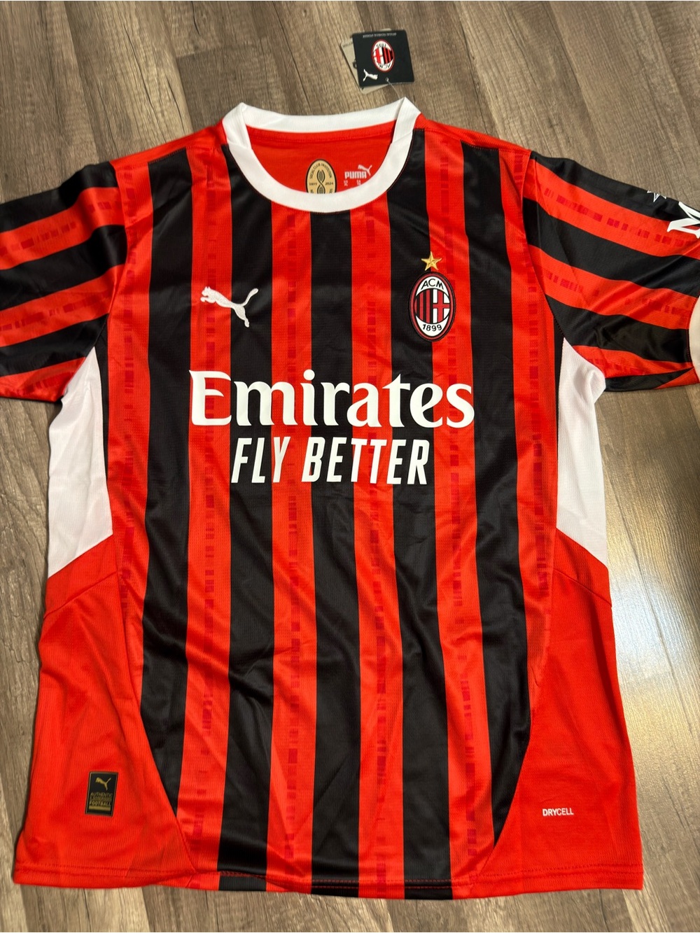 Puma Red and Black AC Milan Striped Soccer Jersey